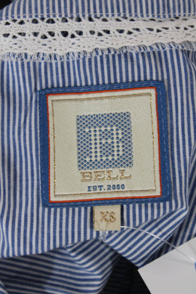 Bell Womens Blue Striped V-Neck Sleeveless Blouse 100% Cotton Size XS
