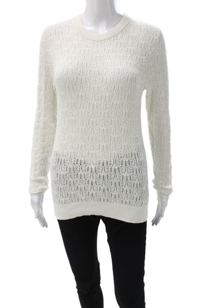 Zara Women Pullover Sweater White Cotton Blend Long Sleeve Round Neck Size S