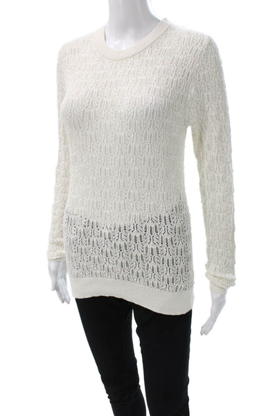 Zara Women Pullover Sweater White Cotton Blend Long Sleeve Round Neck Size S