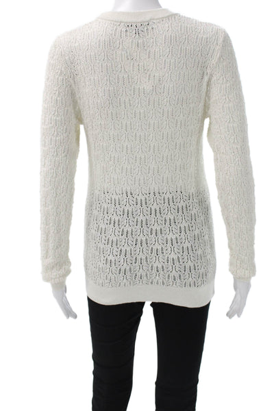 Zara Women Pullover Sweater White Cotton Blend Long Sleeve Round Neck Size S