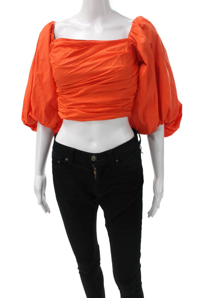 Tanya Taylor Womens Cropped Blouse Square Neck Orange 3/4 Sleeve Size 0
