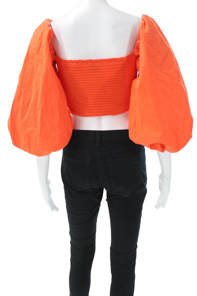 Tanya Taylor Womens Cropped Blouse Square Neck Orange 3/4 Sleeve Size 0