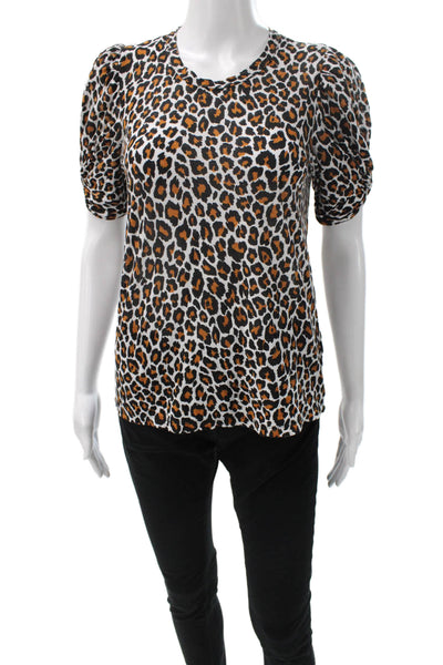 A.L.C. Womens Animal Print Cotton Crew Neck Blouse Short Sleeve Size XS