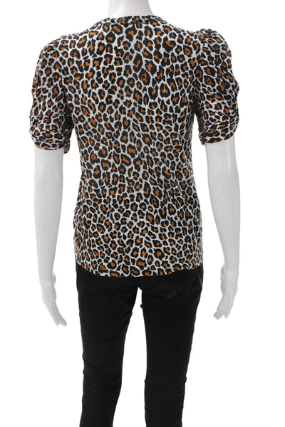 A.L.C. Womens Animal Print Cotton Crew Neck Blouse Short Sleeve Size XS