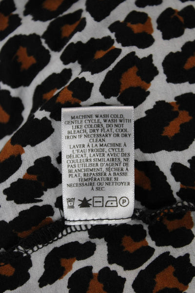 A.L.C. Womens Animal Print Cotton Crew Neck Blouse Short Sleeve Size XS
