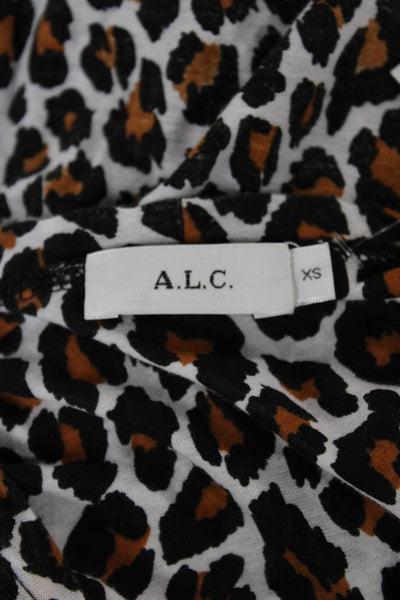 A.L.C. Womens Animal Print Cotton Crew Neck Blouse Short Sleeve Size XS