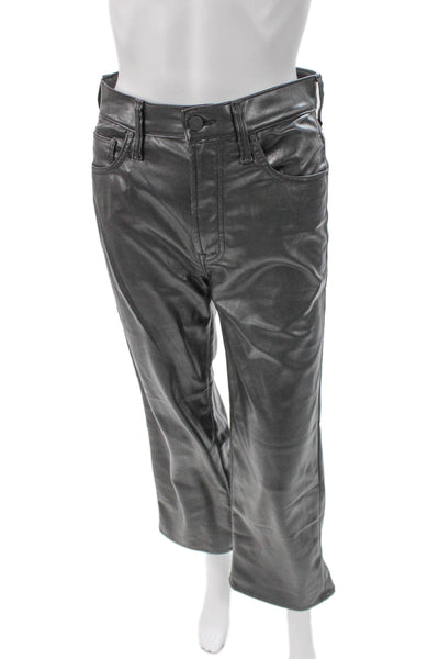 Mother Womens Faux Leather Pants Black Button Inseam 27 Size 25
