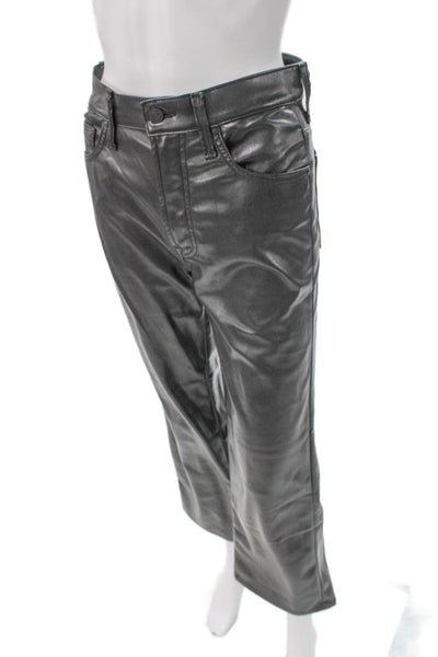 Mother Womens Faux Leather Pants Black Button Inseam 27 Size 25
