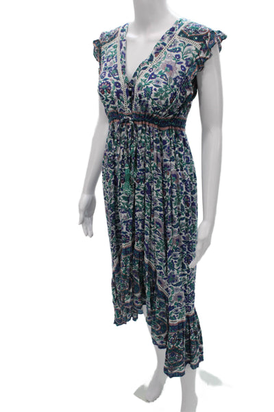 Miss June Women Maxi Floral V-Neck Tie Waist Viscose Dress Short Sleeve Size S