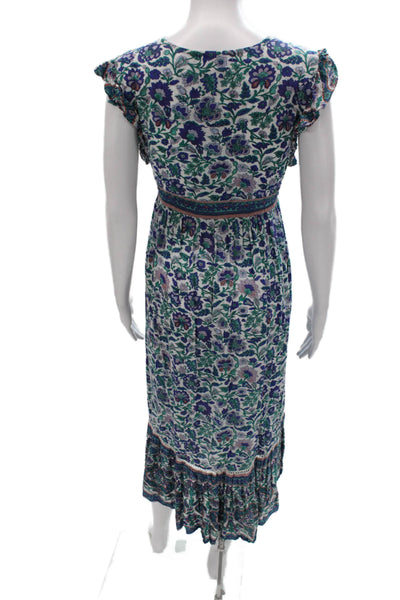 Miss June Women Maxi Floral V-Neck Tie Waist Viscose Dress Short Sleeve Size S