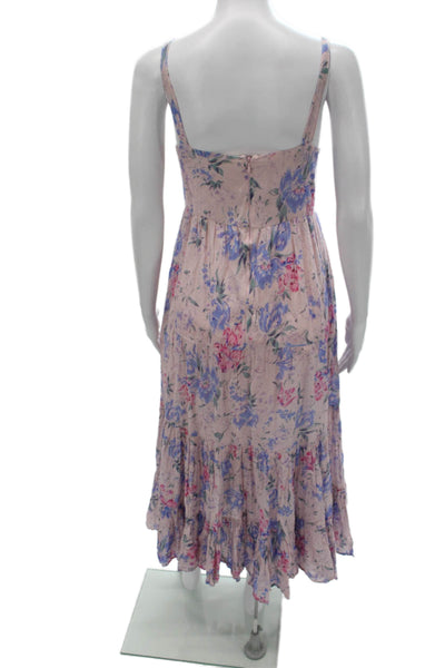 Love Shack Fancy Womens Pink Floral Maxi Dress Sleeveless Square Neck Size 4