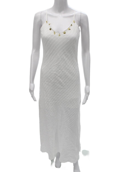 Generation Love Women White Bohemian Maxi Dress Sleeveless V-Neck Cotton Size S
