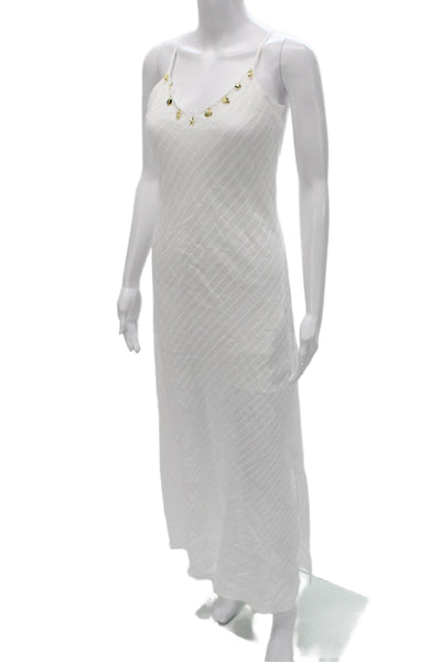 Generation Love Women White Bohemian Maxi Dress Sleeveless V-Neck Cotton Size S