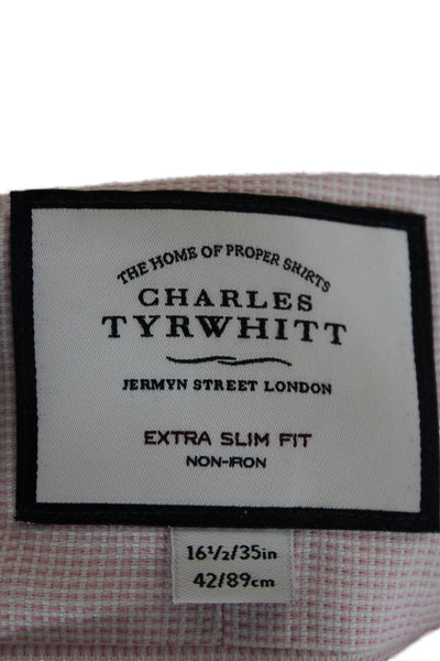Charles Tyrwhitt Mens Pink Check Cotton Dress Shirt Size 16.5 34/35