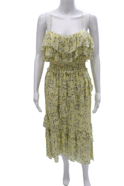 Ulla Johnson Women Sundress Yellow Silk Floral Sweetheart Midi Size 0