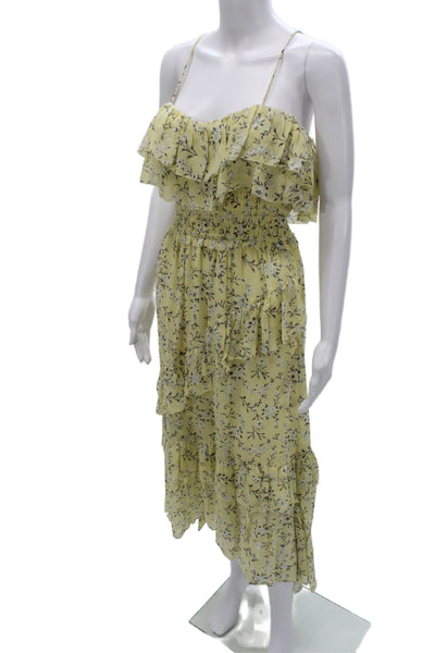 Ulla Johnson Women Sundress Yellow Silk Floral Sweetheart Midi Size 0