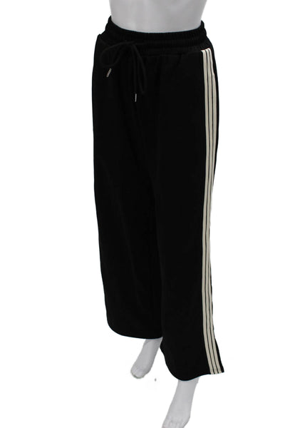 Commense Women Black Striped Polyester Drawstring Track Pants Size XS