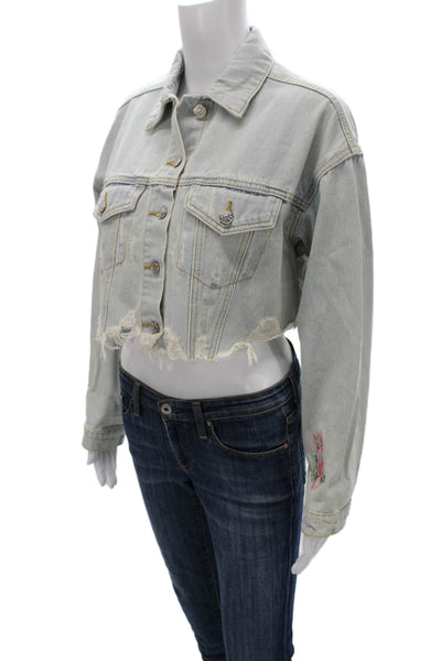 Trio Womens Basic Jacket Blue Floral Button Long Sleeve Western Size S