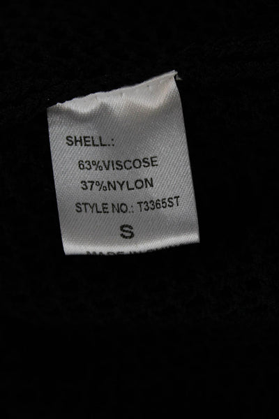 Miou Muse Women Black Viscose Cropped Blouse Long Sleeve Crew Neck Size S
