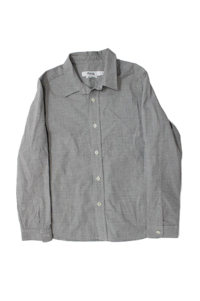 Bonpoint Childrens Boys Houndstooth Print Button Down Shirt Grey Size 8