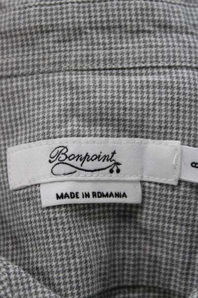 Bonpoint Childrens Boys Houndstooth Print Button Down Shirt Grey Size 8