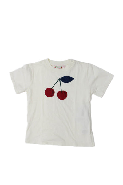 Bonpoint Childrens Girls Cherry Detail Tee Shirt White Cotton Size 6