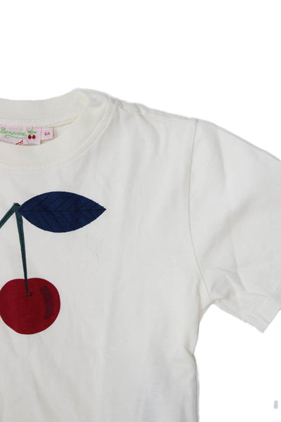 Bonpoint Childrens Girls Cherry Detail Tee Shirt White Cotton Size 6