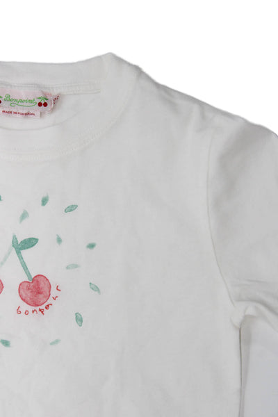 Bonpoint Childrens Girls Cherry Detail Tee Shirt White Red Size 6