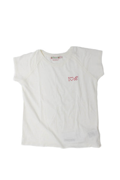 Bonpoint Childrens Girls Short Sleeves Embroidered Tee Shirt White Size 8