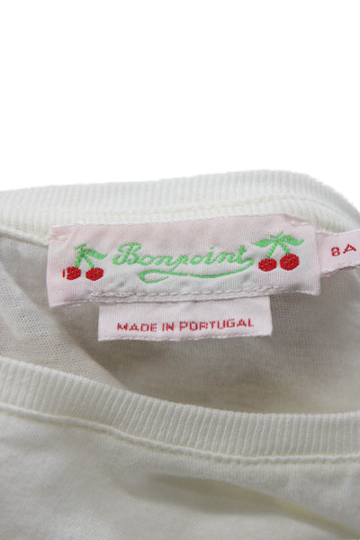 Bonpoint Childrens Girls Short Sleeves Embroidered Tee Shirt White Size 8