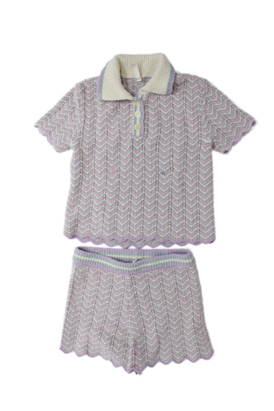 Zimmermann Childrens Girls Polo Sweater Shorts Set Lavender Blue Size 6