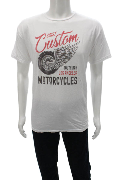 Retro Brand Mens T-Shirt White Graphic Motorcycle Cotton Crew Neck Size L