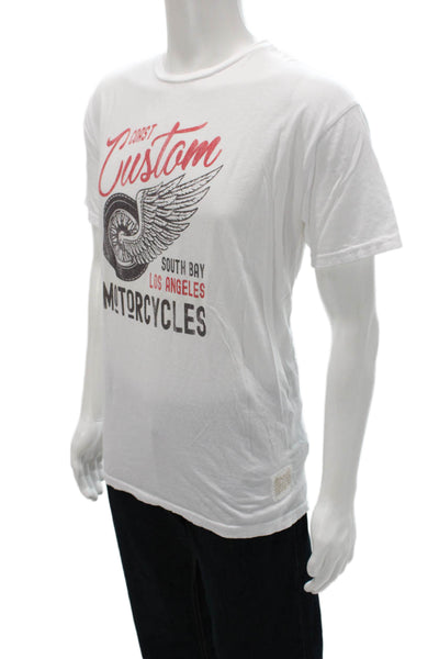 Retro Brand Mens T-Shirt White Graphic Motorcycle Cotton Crew Neck Size L