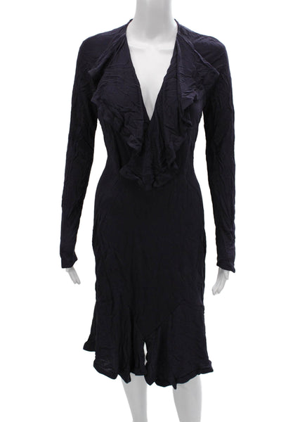 Yigal Azrouel Women Sheath Dress Blue V-Neck Long Sleeve Knee Length Size 3