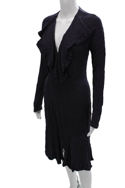 Yigal Azrouel Women Sheath Dress Blue V-Neck Long Sleeve Knee Length Size 3