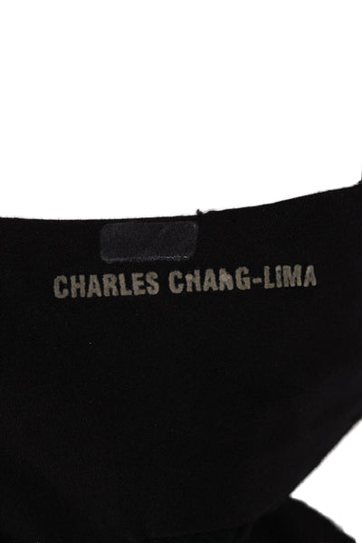 Charles Chang-Lima Women Black Cotton V-Neck Short Sleeve Pencil Dress Size 6