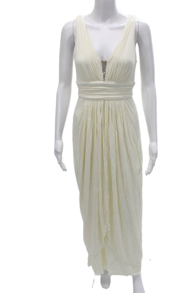 BCBGMAXAZRIA Womens Ivory Maxi Dress V-Neck Sleeveless Size XS