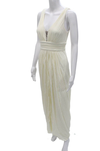BCBGMAXAZRIA Womens Ivory Maxi Dress V-Neck Sleeveless Size XS