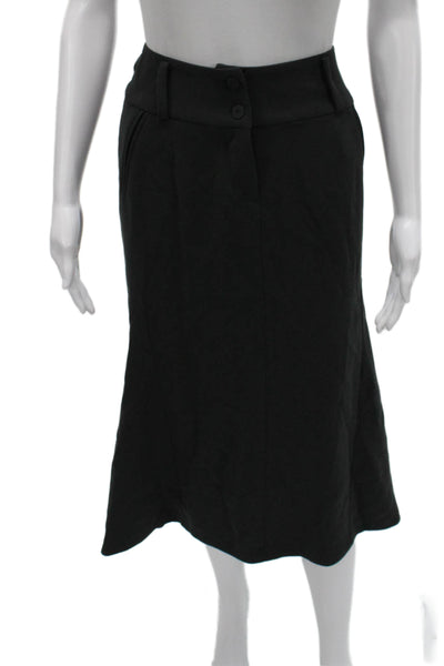 Beauty Mark Women Black Polyester Flare Knee Length Button Skirt Size 4