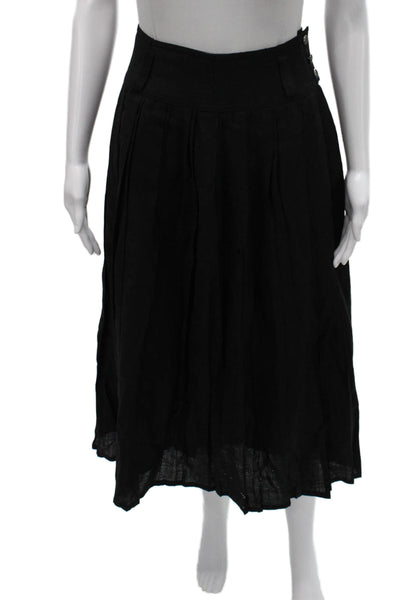 Geiger Women Pleated Wool Skirt Black Long Button Size 38