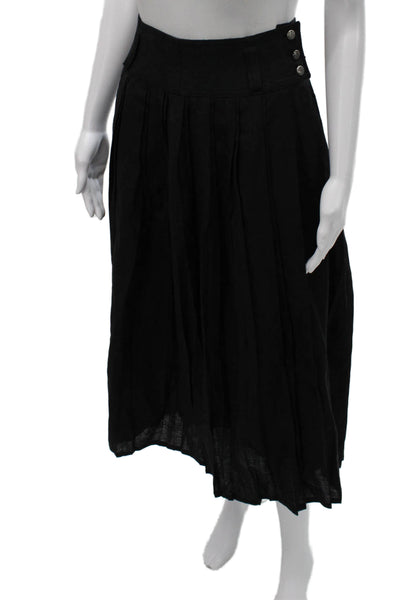 Geiger Women Pleated Wool Skirt Black Long Button Size 38