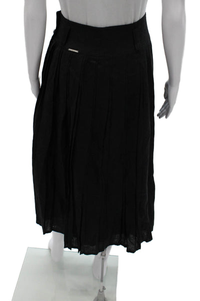 Geiger Women Pleated Wool Skirt Black Long Button Size 38