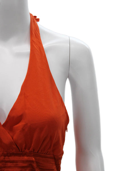 BCBGMAXAZRIA Womens Halter Top Silk Orange Tie Sleeveless Blouse Size XS