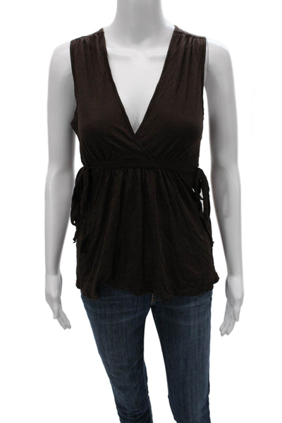 Ella Moss Women Tunic Brown V-Neck Sleeveless Tie 50% Pima Cotton Size XS