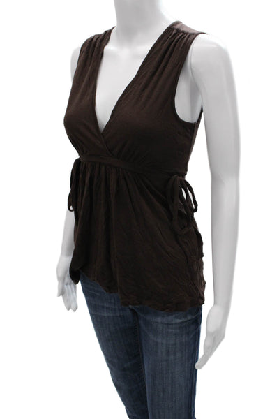 Ella Moss Women Tunic Brown V-Neck Sleeveless Tie 50% Pima Cotton Size XS