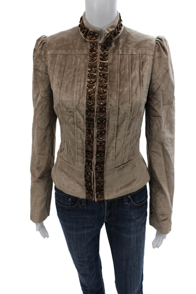 Elie Tahari Women Beige Velvet Basic Jacket Long Sleeve Hook&Loop Size 6