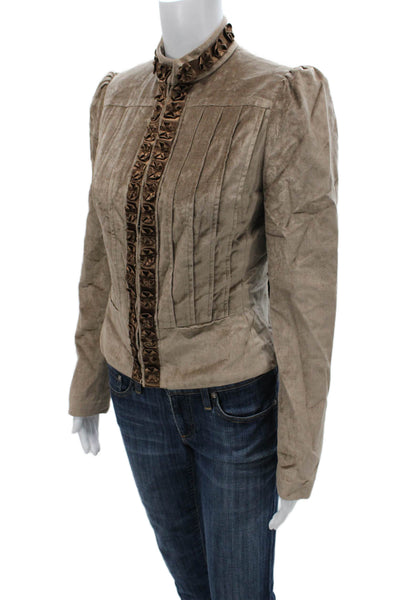 Elie Tahari Women Beige Velvet Basic Jacket Long Sleeve Hook&Loop Size 6