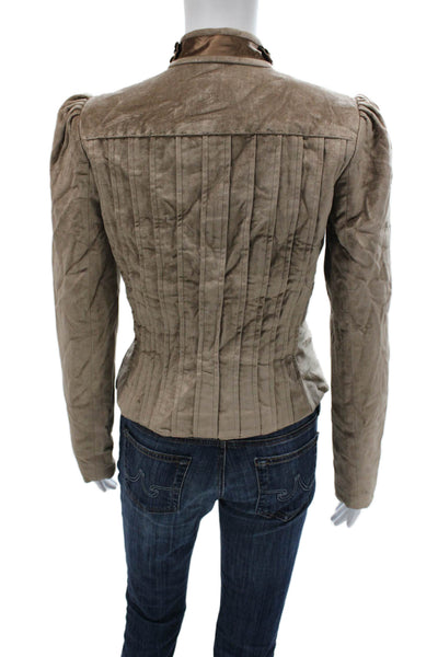 Elie Tahari Women Beige Velvet Basic Jacket Long Sleeve Hook&Loop Size 6