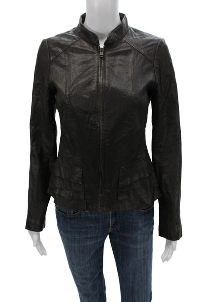Halogen Womens Basic Leather Jacket Black Zip Long Sleeve Size S