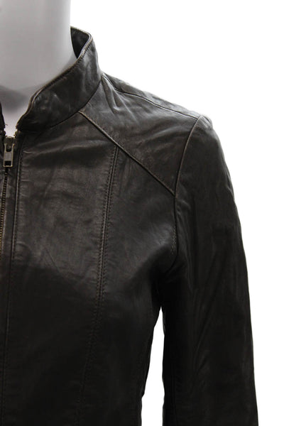 Halogen Womens Basic Leather Jacket Black Zip Long Sleeve Size S